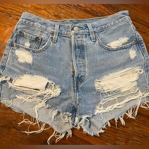 LEVI’S 501 “Big E” Jean Shorts Ripped Distressed Size 28
